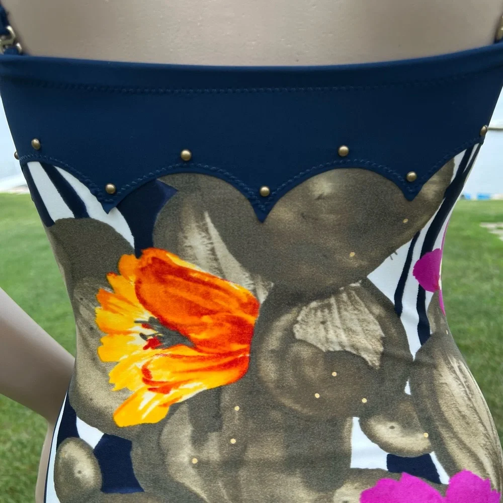 - Gottex Studded Floral Bandeau Maillot! EUC!